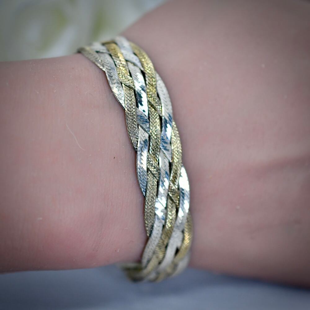 Vintage Milor 925 Sterling Silver Tri-Tone Woven Braided Bracelet Italy 10g